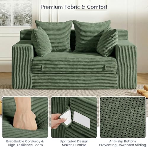 cidludto Convertible Sofa Bed, Boneless Couch 2 in 1 Loveseat Folding Couch Bed - Image 6