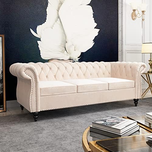 ORRD Chesterfield Sofa Velvet, Modern Tufted Couch 3 Seater - Image 4