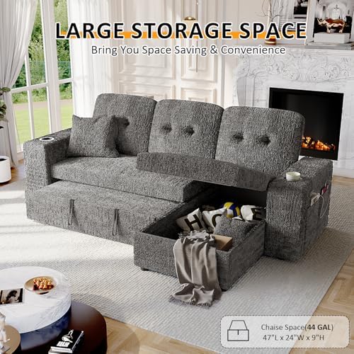 90 Inch Modular Sectional Sleeper Sofa Bed, 4 in 1 Pull Out Couch Bed - Image 5