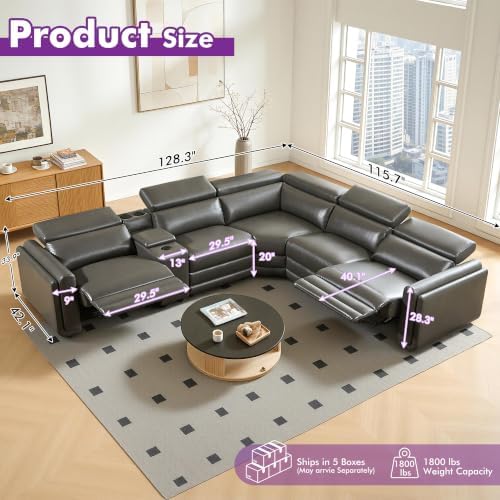 Power Recliner Sofa, Leather Sectional Couch - Image 2