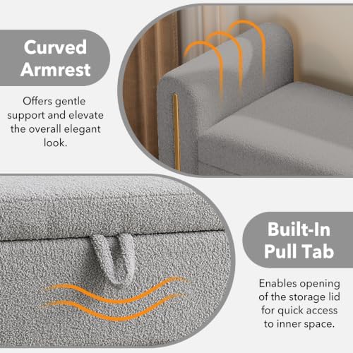 52" Flip-Top Storage Ottoman Bench, Teddy Entryway Bench - Image 5