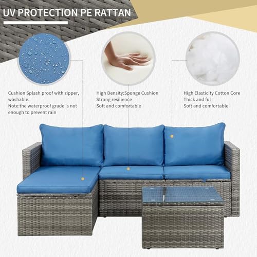 JAMFLY 3-Piece All-Season Wicker Patio Sectional Sofa Set - Image 4