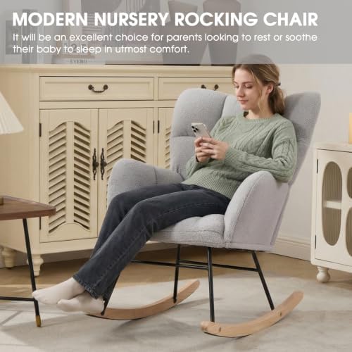 Nursery Rocking Chair, Teddy Upholstered Glider Chair - Image 3