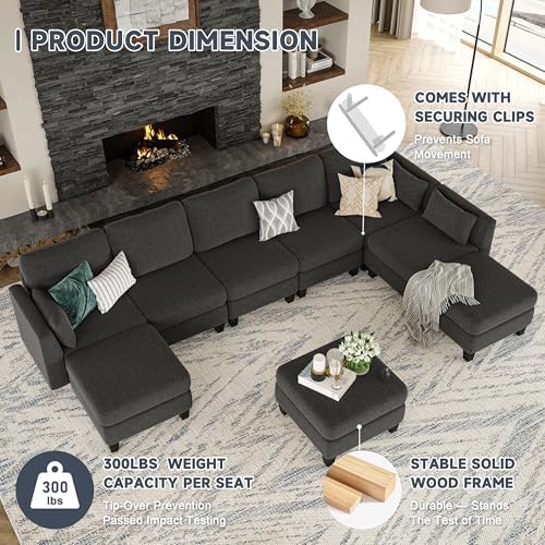 Modular Sectional Sofa, 6 Seat Modular Sleeper Sofa Couch, Dark Grey - Image 6