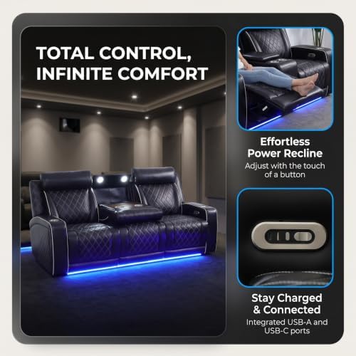Living Room Furniture Set, Breathing Leather Power Recliner Sofa Sets - Image 5