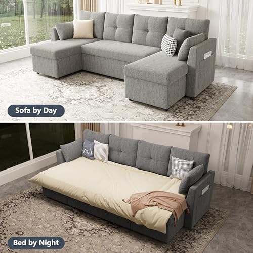 Huatean Home Oversized Sleeper Sofa Couch, Sectional Sofa Bed, Light Grey - Image 5