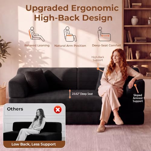 79'' Convertible Futon Sofa Bed, High‑Back Boneless Couches - Image 3