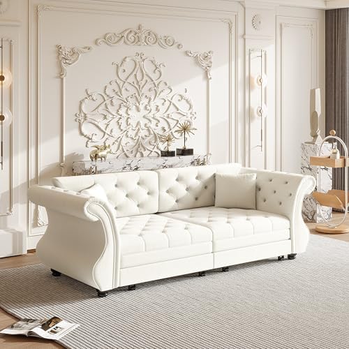 83.8" Velvet Pull-Out Chesterfield Sleeper Sofa Bed - Image 6