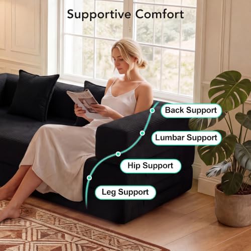 WEUP 5-in-1 Convertible Sofa Bed, Corduroy Floor Sofa Loveseat Sleeper - Image 5