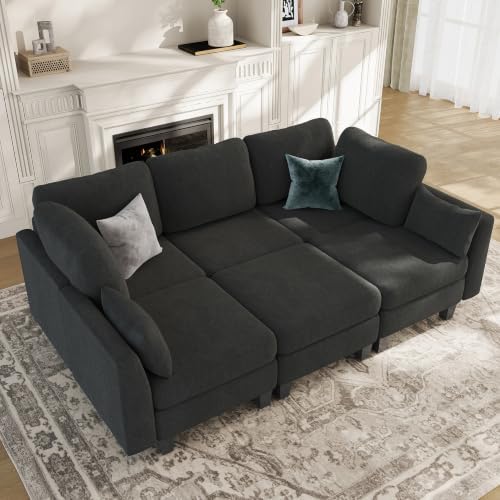 Sectional Sleeper Sofa, 6 Seaters Modular Sleeper Sofa Couch, Dark Grey - Image 2