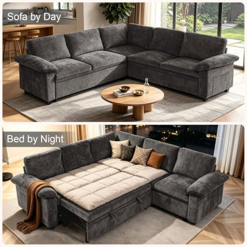 108''Modular Sectional Sleeper Sofa, L Shape Pull Out Sofa Bed - Image 5