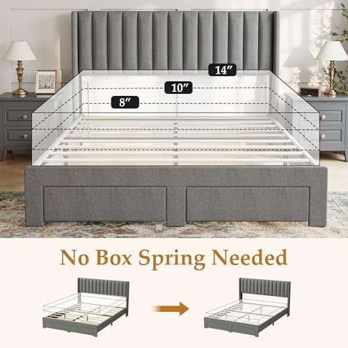 GarveeHome Queen Bed Frame, Bed Frame Upholstered Platform Bed - Image 6