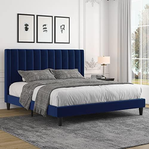Allewie King Platform Bed Frame/Velvet Upholstered Bed Frame by Allewie