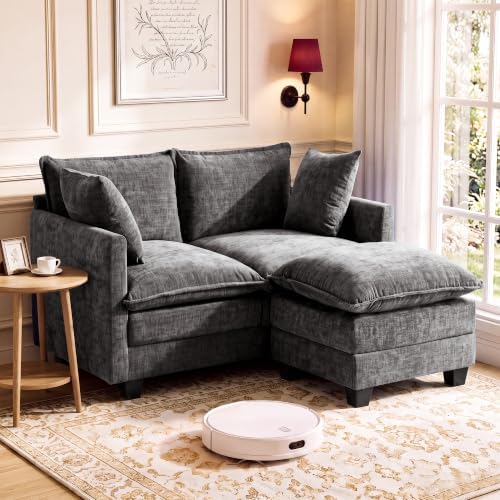 Loveseat Sofa w/Ottoman, Soft Chenille Cloud‑Cushion Couch by Unknown