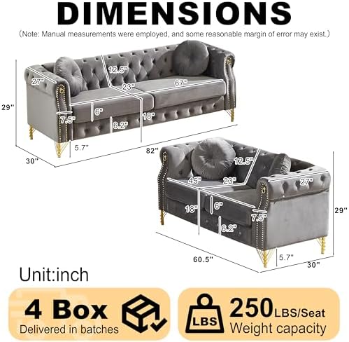 2 Piece Chesterfield Velvet Combination Sofa - Image 2