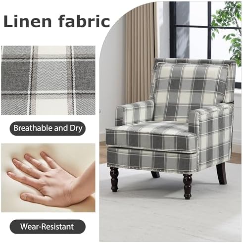 Accent Chair, Plaid Gingham Comfy Cozy Modern Accent Chairs - Image 3