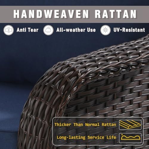 6 Piece Patio Wicker Conversation Set, All-Weather Use Outdoor Wicker Sofa - Image 5