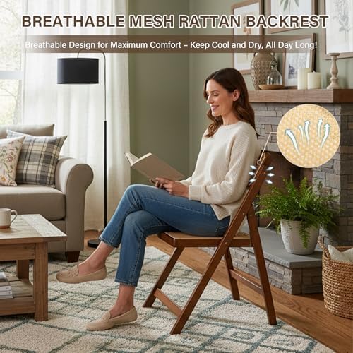 Furlide Rattan Folding Chairs Set of 2, Bamboo Dining Chairs - Image 5