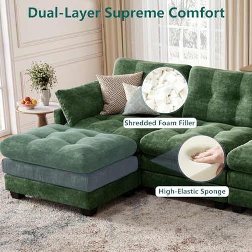 116.5" Modular Sectional Cloud Couch, U Shaped Tufted Sofa - Image 4