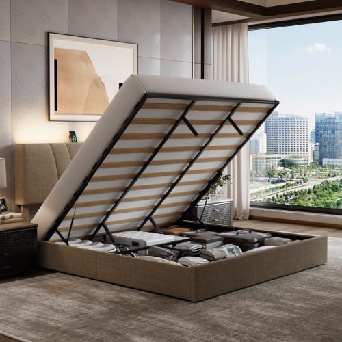 Novilla King Lift Up Storage Bed Frame/Charging Station/LED Light by Novilla
