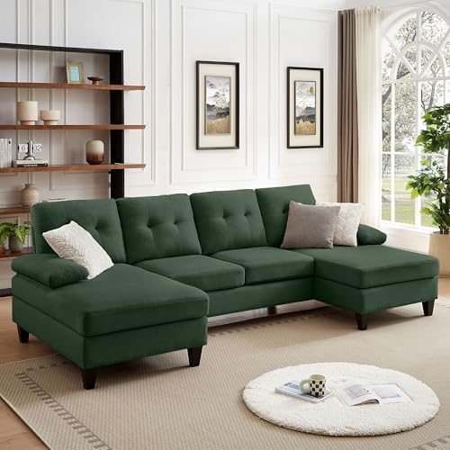 Sectional Couches for Living Room, Modern Linen Fibre U Shaped Sofa Couch by Chireca