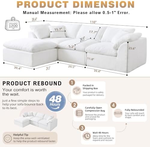 110" Boneless Cloud Couch Sectional - Image 2