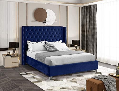 Meridian Furniture Aiden Collection Modern | Contemporary Velvet Upholstered Bed - Image 2
