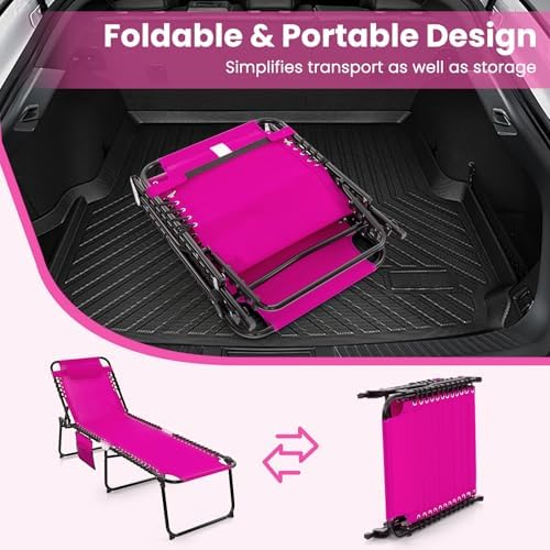 GYMAX Lounge Chairs for Outside, Extra High Folding Beach Tanning Lounger - Image 6