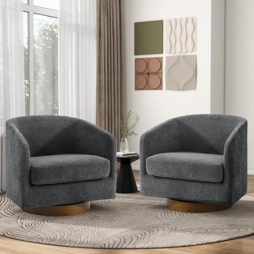 Pia Ricco Oversized Chenille 360° Swivel Barrel Accent Chair Gray - Image 6