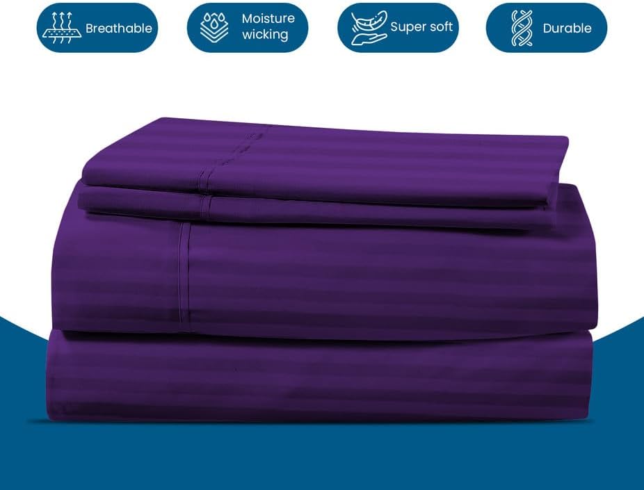 800 Series 100% Egyptian Cotton Sleeper Sofa Bed Sheet Set Stripe Olympic Queen - Image 5