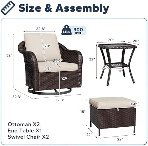 5 Piece Patio Furniture Set, Wicker Outdoor Conversation Set - Image 2