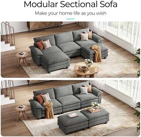 LINSY HOME 123'' Modular Sectional Sofa Green Couch Corduroy Cloud Couches - Image 6
