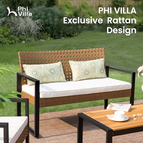 PHI VILLA 4 Piece Brown Wicker Patio Furniture Set - Image 4
