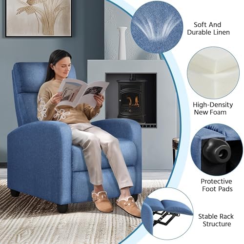 Yaheetech Recliner Chair with 3 Adjustable Angles Armchair Light Blue - Image 5