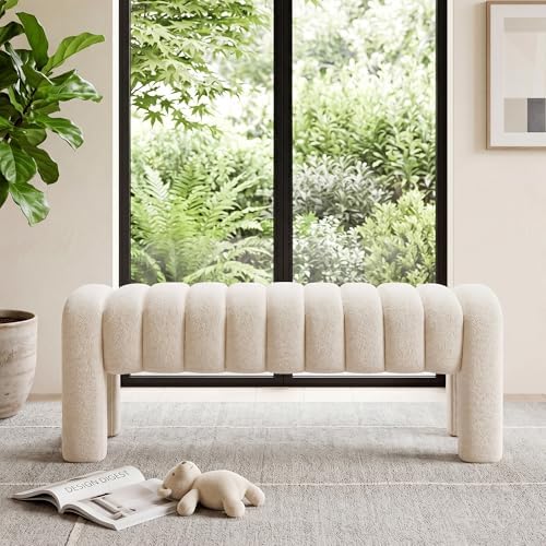 43.3" End of Bed Bench, Upholstered Linen Bench by Zibeths