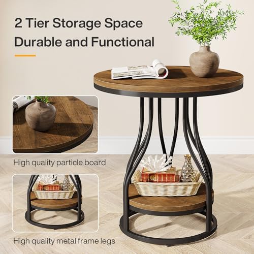 Tribesigns Round Side End Table 2-Tier End Tables Modern Bedside Table Small - Image 6
