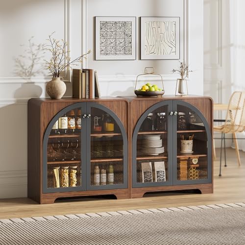Sideboard Buffet Cabinet with Storage, Arched Glass Doors and Adjustable Shelves - Image 4