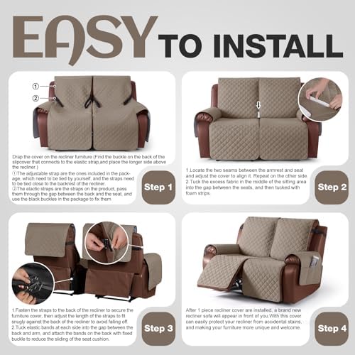 KinCam Waterproof Loveseat Recliner Covers Washable, 2 Seater - Image 6