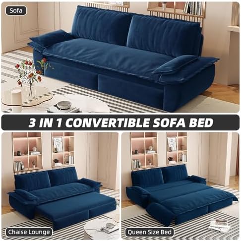 73.2" Futon Sofa Bed Queen Size, 3-in-1 Convertible Sleeper Sofa - Image 4