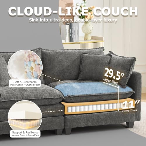 78" Modular Sectional Sofa, Cloud Loveseat Couch - Image 3