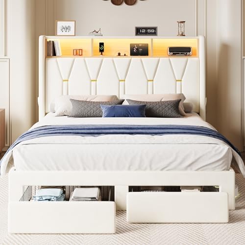 SHA CERLIN Queen Bed Frame, 2 Storage Drawers & 2-Tier Storage Headboard - Image 3