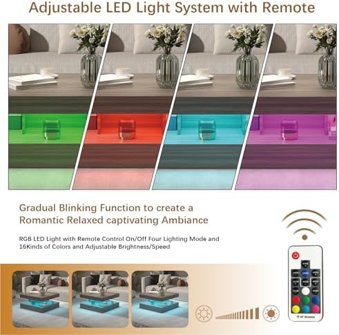 HedoAjim LED Coffee Table for Living Room, Living Room Table 2-Tier Square - Image 4