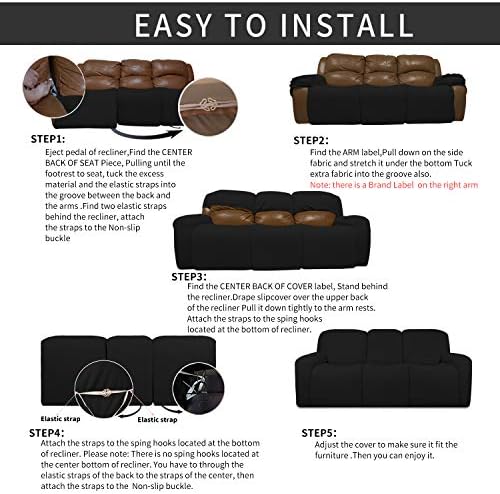 Easy-Going 8 Pieces Recliner Couch Stretch Sofa Slipcover Black - Image 4