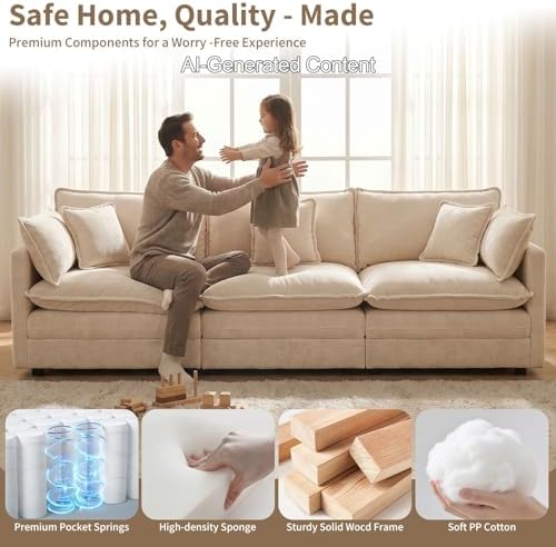 GNIXUU 112" Camel Modular 3 Seater Cloud Sectional Couches - Image 4