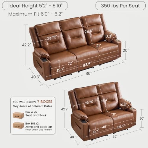 2-Piece Recliner Sofa Set, Reclining Loveseat & 3-Seater Couch - Image 2