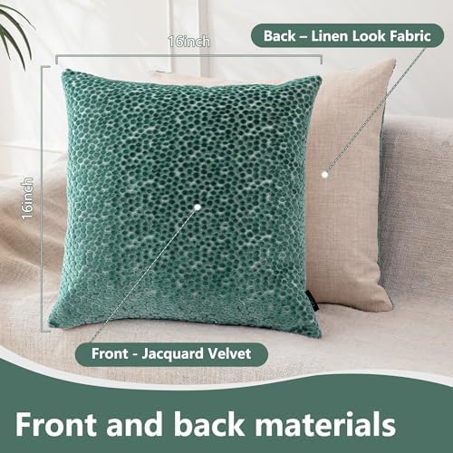 FIFU 16x16 Inch Throw Pillow Covers Set of 2, Jacquard Velvet, Teal Green - Image 3