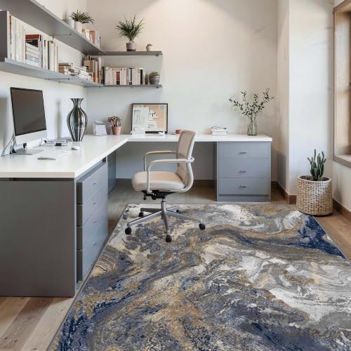 Modern Abstract Blue 6x6 Rug: Square Area Rugs - Image 3