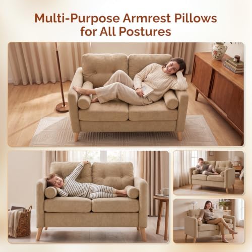 VINGLI 47" Khaki 2 Seater Chenille Sofa - Image 7