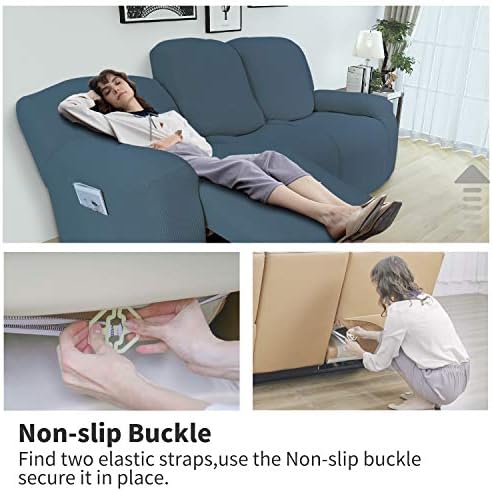 Easy-Going 8 Pieces Recliner Couch Stretch Sofa Slipcover Bluestone - Image 3