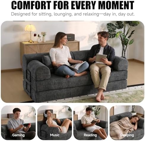79" Memory Foam Sofa Bed, High Backrest Convertible Futon Boneless Couch - Image 6